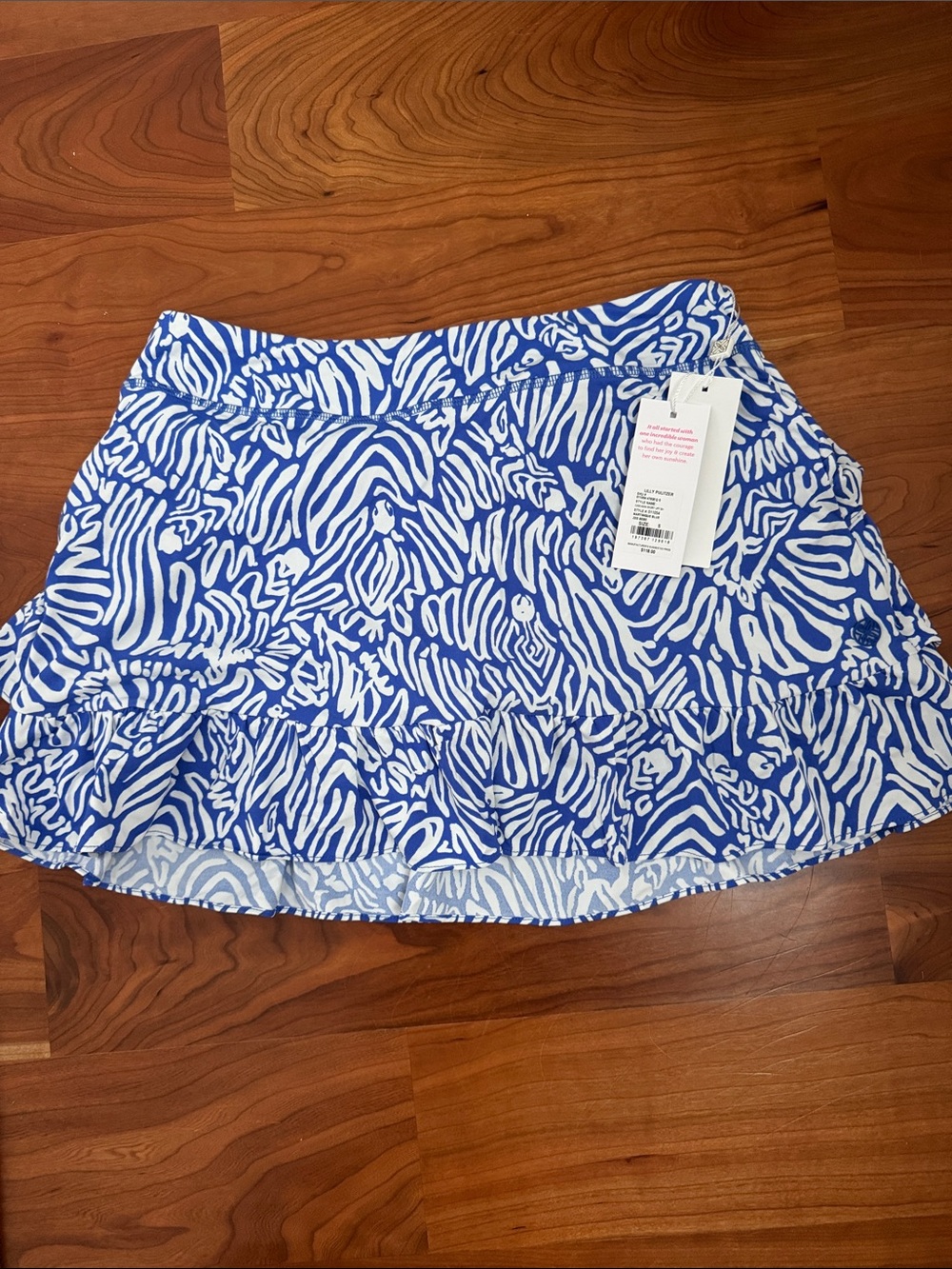 Lilly Pulitzer Blue and White Zebra-Print Ruffle Mini Skirt